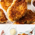 Pinterest image with photos of Crispy Crumbed Pork Medallions.