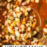 Pinterest image with photo of Ham and Cannellini Bean Soup.