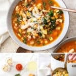 Pinterest image with photos of Ham and Cannellini Bean Soup.