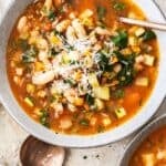 Pinterest image with photo of Ham and Cannellini Bean Soup.