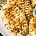 Pinterest image with photo of Mediterranean Marinated Chicken Breast.