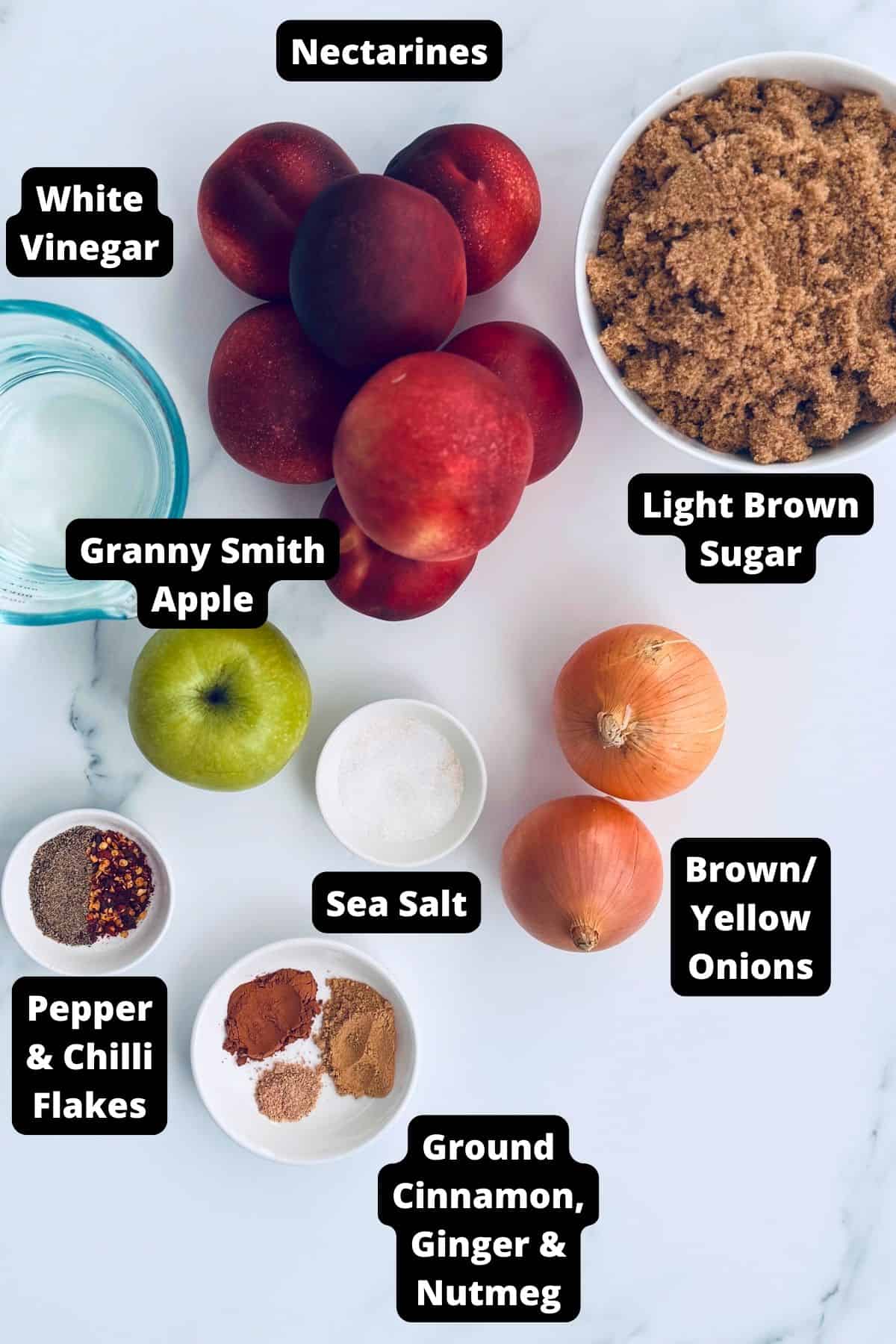 Ingredients in this recipe on a white marble background.