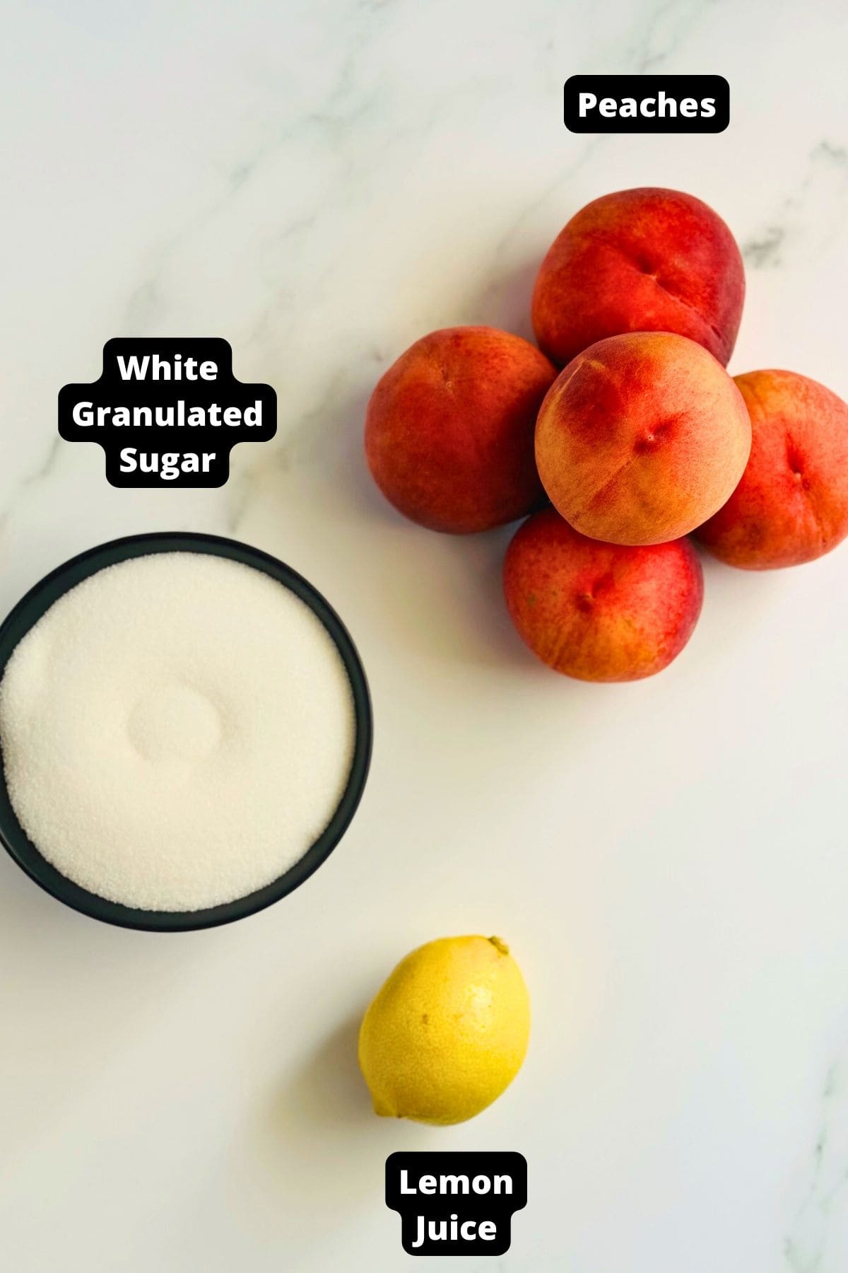 Ingredients in this recipe on a white marble background.