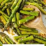 Pinterest image with photo of Sautéed Asparagus.
