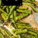 Pinterest image with photo of Sautéed Asparagus.