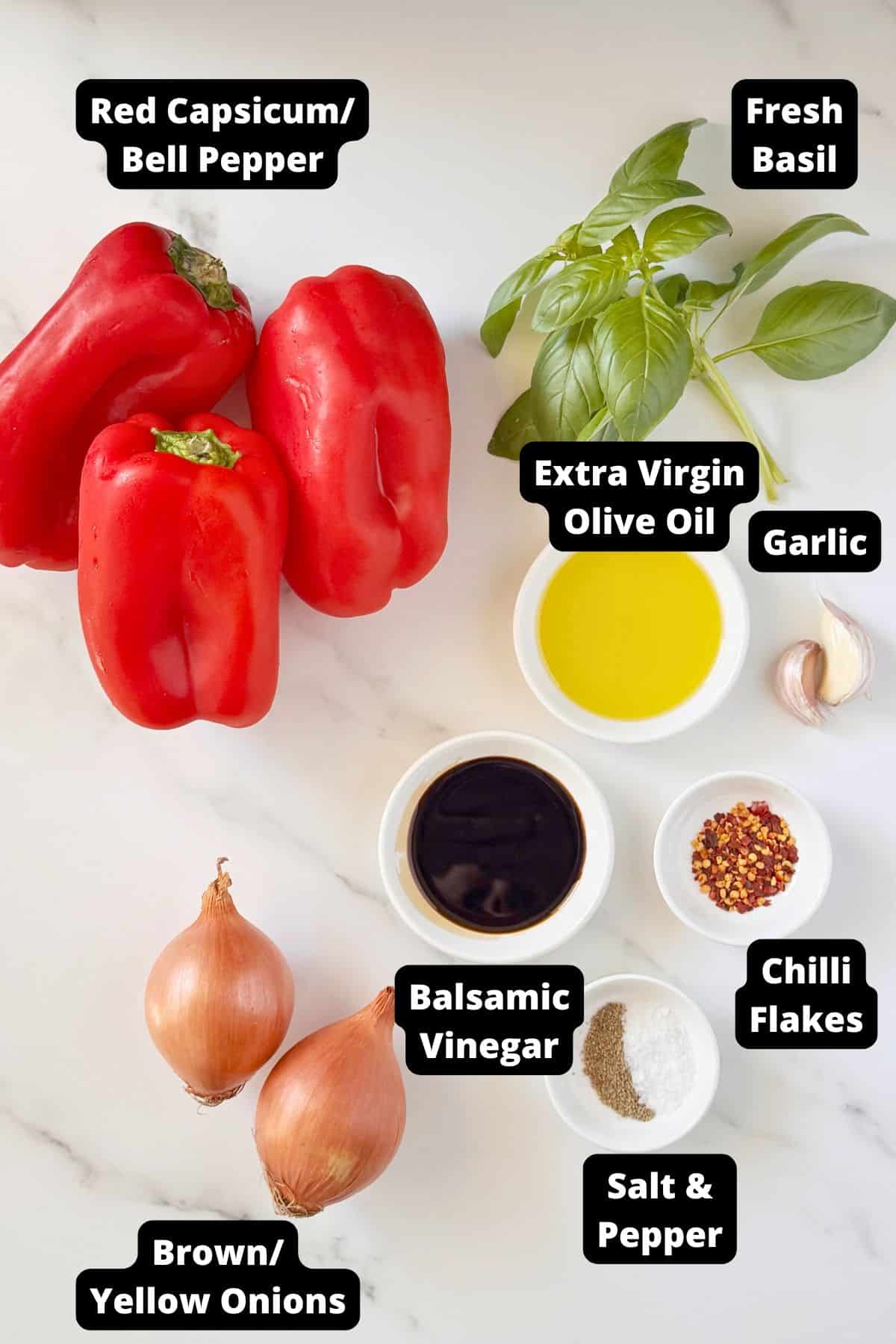 Ingredients in this recipe on a white marble background.