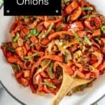 Pinterest image of photo of Sautéed Peppers and Onions.