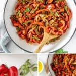 Pinterest image of photos of Sautéed Peppers and Onions.