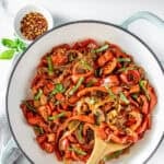 Pinterest image of photo of Sautéed Peppers and Onions.