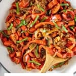 Pinterest image of photo of Sautéed Peppers and Onions.