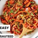 Pinterest image of photo of Sautéed Peppers and Onions.
