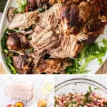 Pinterest image with photos of Slow Roasted Pork Shoulder.