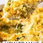 Pinterest image with photo of Chicken and Broccoli Pasta Bake.