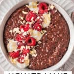 Pinterest image with photo of Chocolate Raspberry Porridge.