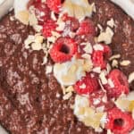 Pinterest image with photo of Chocolate Raspberry Porridge.