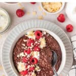 Pinterest image with photo of Chocolate Raspberry Porridge.