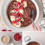 Pinterest image with photos of Chocolate Raspberry Porridge.