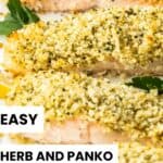 Pinterest image with photo of Herb and Panko Crusted Salmon.