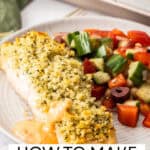Pinterest image with photo of Herb and Panko Crusted Salmon.