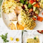 Pinterest image with photos of Herb and Panko Crusted Salmon.