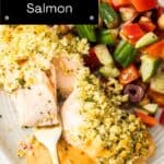 Pinterest image with photo of Herb and Panko Crusted Salmon.