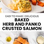 Pinterest image with photos of Herb and Panko Crusted Salmon.