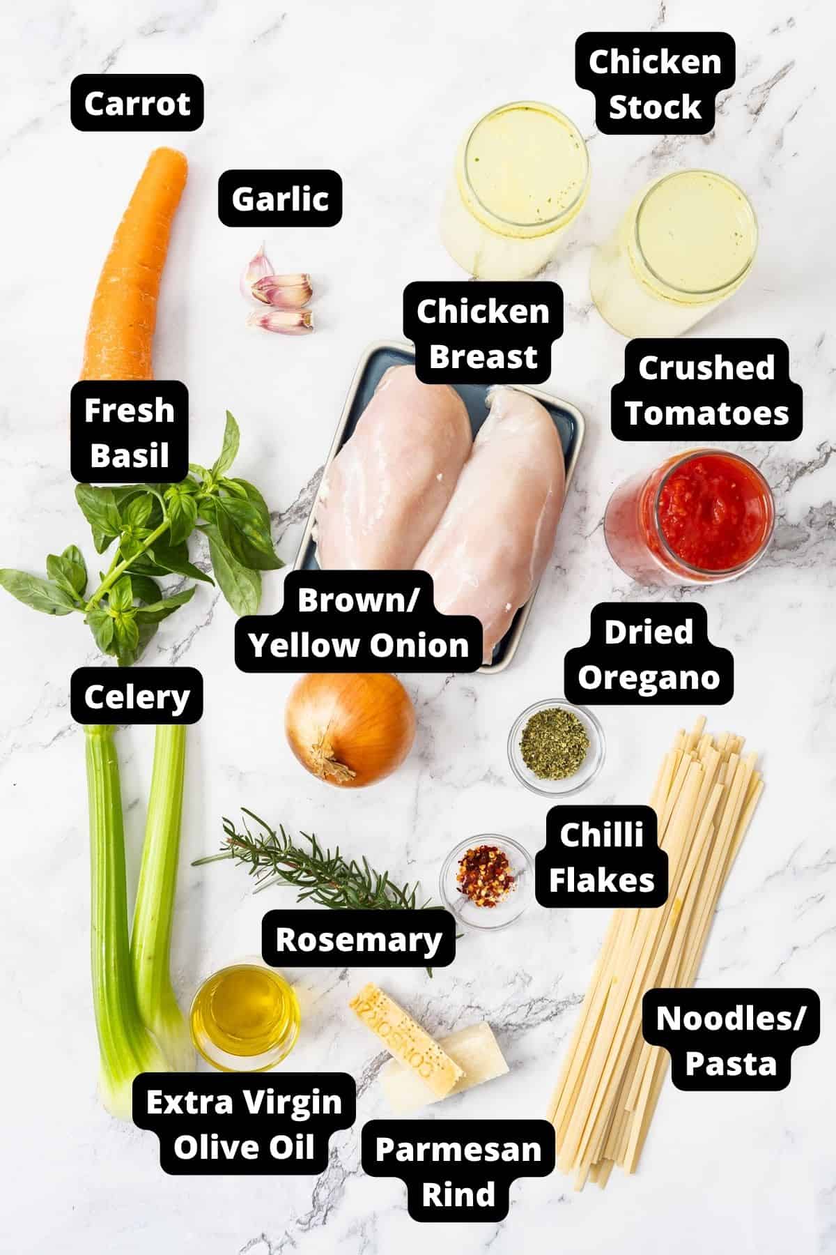Ingredients in this recipe on a white marble background.