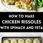 Pinterest image with photos of Chicken Rissoles.