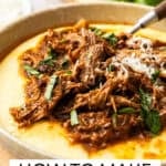 Pinterest image with photo of Mediterranean Pulled Beef.