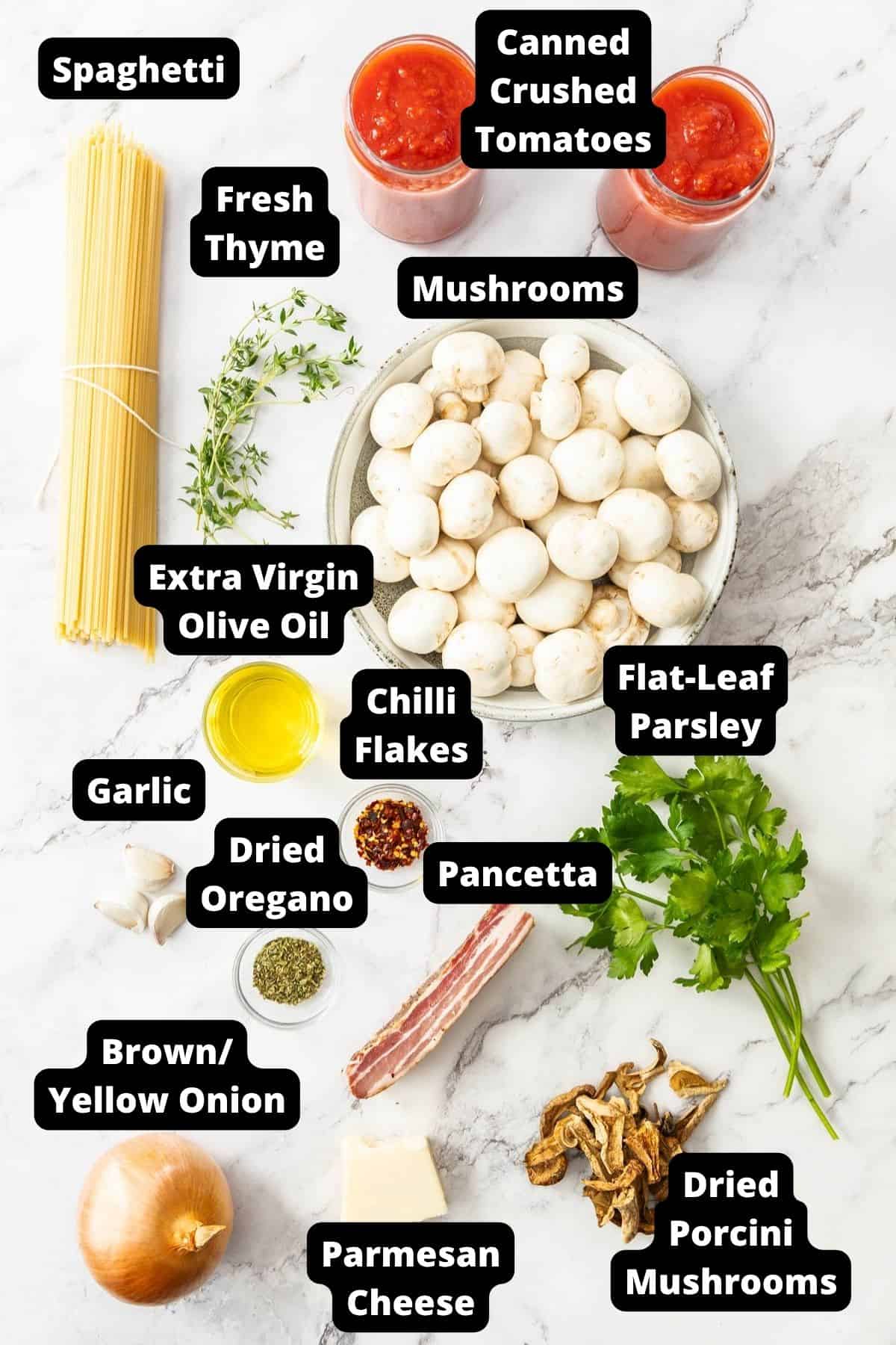 Ingredients in this recipe on a white marble background.
