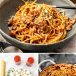 Pinterest image with photos of Mushroom and Tomato Pasta.