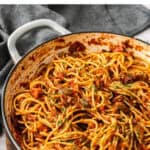 Pinterest image with photo of Mushroom and Tomato Pasta.