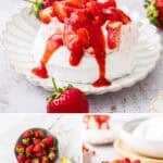 Pinterest image with photos of Strawberry and Cream Meringues.