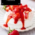 Pinterest image with photo of Strawberry and Cream Meringues.