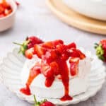 Pinterest image with photo of Strawberry and Cream Meringues.