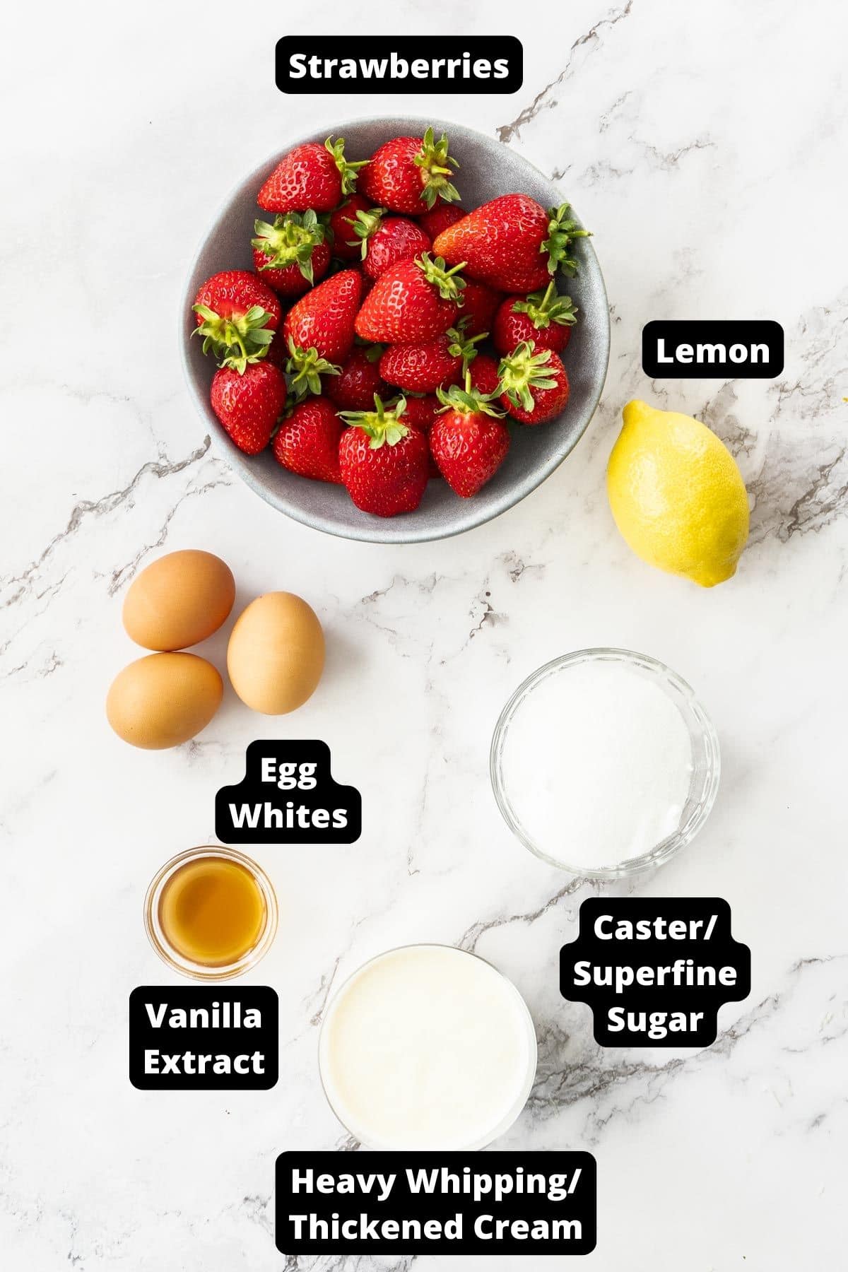Ingredients in this recipe on a white marble background.