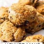 Pinterest image with photo of Sultana Scones.