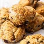 Pinterest image with photo of Sultana Scones.