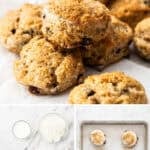 Pinterest image with photos of Sultana Scones.