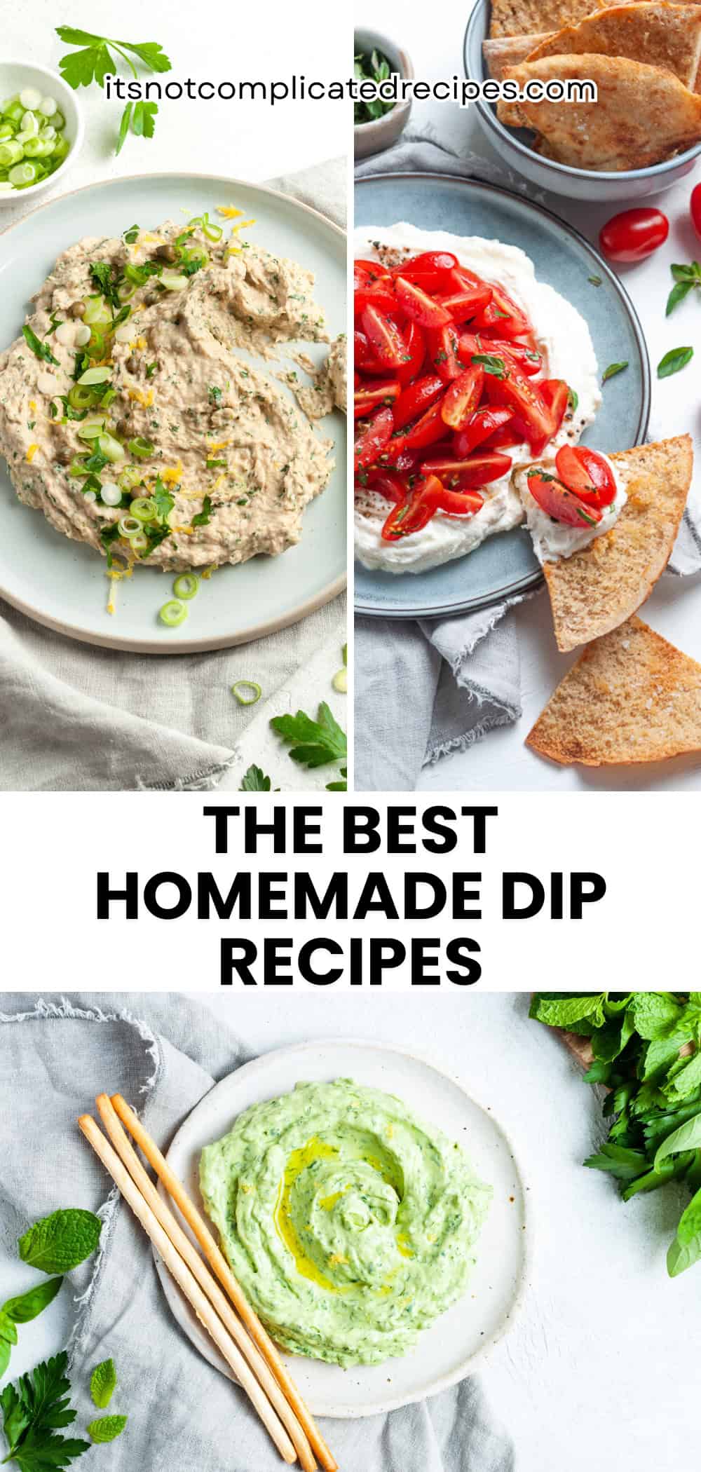 Pinterest image with photos for a recipe collection of The Best Dip Recipes.