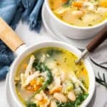 Pinterest image with photo of Chicken and White Bean Soup.