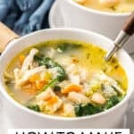 Pinterest image with photo of Chicken and White Bean Soup.