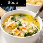 Pinterest image with photo of Chicken and White Bean Soup.