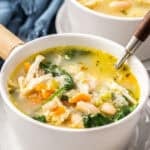 Pinterest image with photo of Chicken and White Bean Soup.