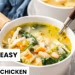 Pinterest image with photo of Chicken and White Bean Soup.