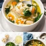 Pinterest image with photos of Chicken and White Bean Soup.