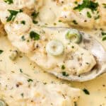 Pinterest image with photo of Creamy Garlic Chicken.