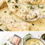 Pinterest image with photos of Creamy Garlic Chicken.
