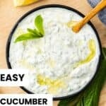 Pinterest image with photo of Cucumber and Yoghurt Dip.