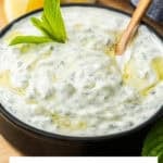 Pinterest image with photo of Cucumber and Yoghurt Dip.